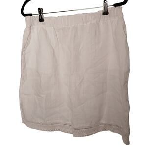Fresh Produce 100% Linen Knee Length Elastic Waist Crochet Lace Skirt White L